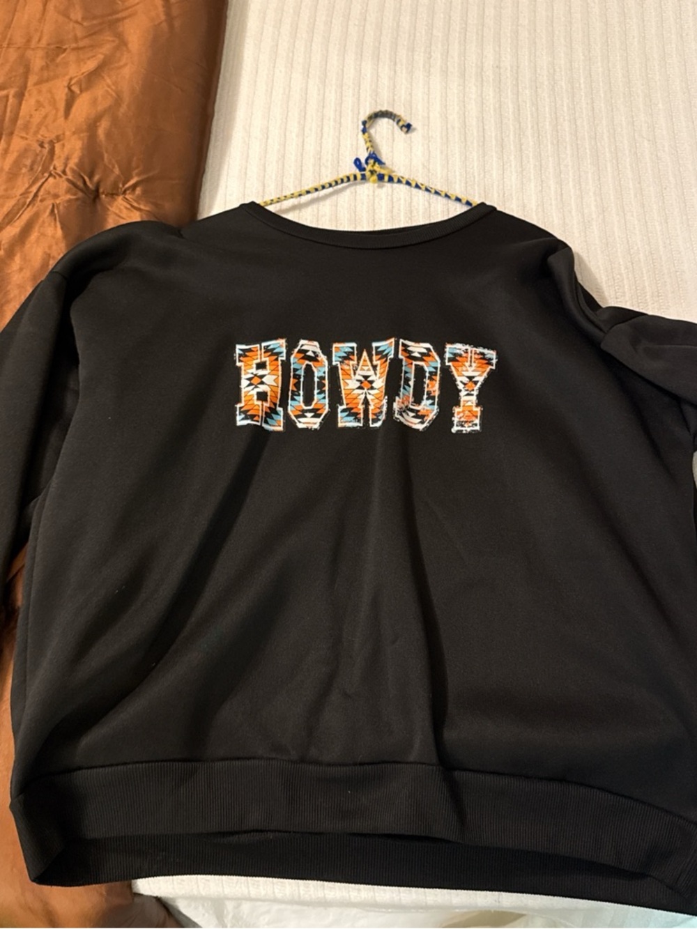 Black 'Howdy' Graphic Sweatshirt with Southwestern Print